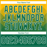Custom Gold Kelly Green-White Gradient Square Shape 3D Pattern Design Bomber Full-Snap Varsity Letterman Hoodie Jacket