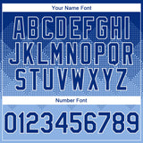 Custom Royal Light Blue-White Gradient Square Shape 3D Pattern Design Bomber Full-Snap Varsity Letterman Hoodie Jacket