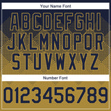 Custom Navy Old Gold-White Gradient Square Shape 3D Pattern Design Bomber Full-Snap Varsity Letterman Hoodie Jacket