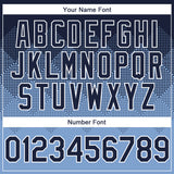 Custom Navy Light Blue-White Gradient Square Shape 3D Pattern Design Bomber Full-Snap Varsity Letterman Hoodie Jacket
