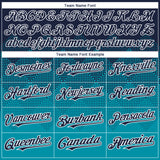 Custom Navy Teal-White Gradient Square Shape 3D Pattern Design Bomber Full-Snap Varsity Letterman Hoodie Jacket