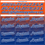 Custom Orange Royal-White Gradient Square Shape 3D Pattern Design Bomber Full-Snap Varsity Letterman Hoodie Jacket