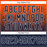 Custom Orange Navy-White Gradient Square Shape 3D Pattern Design Bomber Full-Snap Varsity Letterman Hoodie Jacket