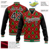 Custom Red Black-Kelly Green Christmas 3D Bomber Full-Snap Varsity Letterman Jacket