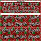 Custom Red Black-Kelly Green Christmas 3D Bomber Full-Snap Varsity Letterman Jacket