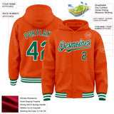 Custom Orange Kelly Green-White Bomber Full-Snap Varsity Letterman Hoodie Jacket