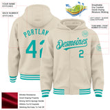 Custom Cream Aqua-White Bomber Full-Snap Varsity Letterman Hoodie Jacket