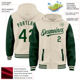 Custom Cream Green Bomber Full-Snap Varsity Letterman Two Tone Hoodie Jacket