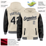 Custom Cream Black-Gray Bomber Full-Snap Varsity Letterman Two Tone Hoodie Jacket