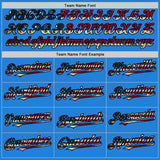 Custom Powder Blue Vintage USA Flag Black-Cream Bomber Full-Snap Varsity Letterman Hoodie Jacket