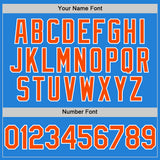 Custom Powder Blue Orange-White Bomber Full-Snap Varsity Letterman Two Tone Hoodie Jacket