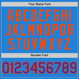 Custom Powder Blue Purple-Orange Bomber Full-Snap Varsity Letterman Two Tone Hoodie Jacket