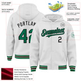 Custom White Kelly Green Black-Cream Bomber Full-Snap Varsity Letterman Hoodie Jacket