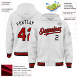 Custom White Red-Black Bomber Full-Snap Varsity Letterman Hoodie Jacket