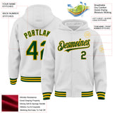 Custom White Green-Gold Bomber Full-Snap Varsity Letterman Hoodie Jacket