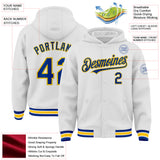 Custom White Royal-Yellow Bomber Full-Snap Varsity Letterman Hoodie Jacket