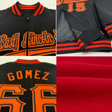 Custom Red Black-Old Gold Bomber Varsity Letterman Zipper Jacket