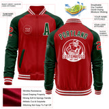 Custom Red Green-White Bomber Varsity Letterman Two Tone Zipper Jacket