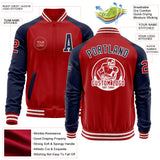 Custom Red Navy-White Bomber Varsity Letterman Two Tone Zipper Jacket