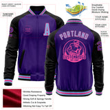Custom Purple Light Blue Pink-Black Bomber Varsity Letterman Two Tone Zipper Jacket