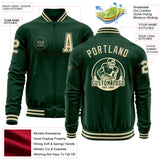 Custom Green Cream Bomber Varsity Letterman Zipper Jacket