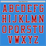 Custom Powder Blue Red-White Bomber Varsity Letterman Zipper Jacket