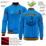 Custom Powder Blue Navy-Gold Bomber Varsity Letterman Zipper Jacket