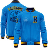 Custom Powder Blue Navy-Gold Bomber Varsity Letterman Zipper Jacket