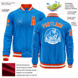 Custom Powder Blue Orange-White Bomber Varsity Letterman Zipper Jacket