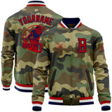 Custom Camo Red-Navy Bomber Varsity Letterman Salute To Service Zipper Jacket