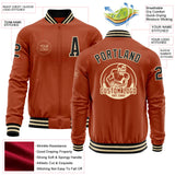 Custom Texas Orange Black-Cream Bomber Varsity Letterman Zipper Jacket