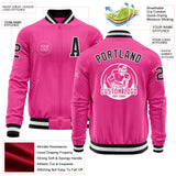 Custom Pink Black-White Bomber Varsity Letterman Zipper Jacket