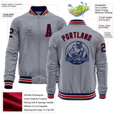 Custom Gray Navy-Red Bomber Varsity Letterman Zipper Jacket