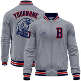 Custom Gray Navy-Red Bomber Varsity Letterman Zipper Jacket