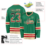 Custom Kelly Green Vintage USA Flag Cream-Red Hockey Jersey
