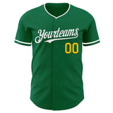 Custom Kelly Green White-Yellow Authentic Baseball Jersey