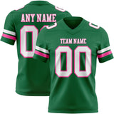Custom Kelly Green White-Pink Mesh Authentic Football Jersey
