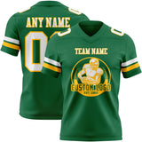 Custom Kelly Green White-Gold Mesh Authentic Football Jersey
