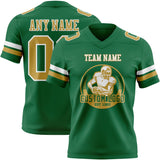 Custom Kelly Green Old Gold-White Mesh Authentic Football Jersey