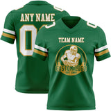 Custom Kelly Green White-Old Gold Mesh Authentic Football Jersey