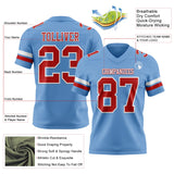 Custom Light Blue Red-White Mesh Authentic Football Jersey