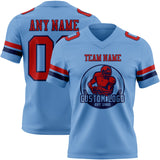 Custom Light Blue Red-Navy Mesh Authentic Football Jersey