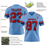 Custom Light Blue Red-Navy Mesh Authentic Football Jersey