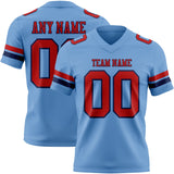 Custom Light Blue Red-Navy Mesh Authentic Football Jersey