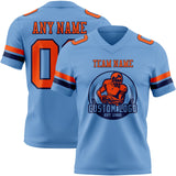 Custom Light Blue Orange-Navy Mesh Authentic Football Jersey