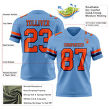 Custom Light Blue Orange-Navy Mesh Authentic Football Jersey