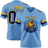 Custom Light Blue Navy-Gold Mesh Authentic Football Jersey