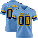 Custom Light Blue Navy-Gold Mesh Authentic Football Jersey