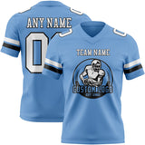 Custom Light Blue White-Black Mesh Authentic Football Jersey