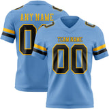 Custom Light Blue Black-Gold Mesh Authentic Football Jersey